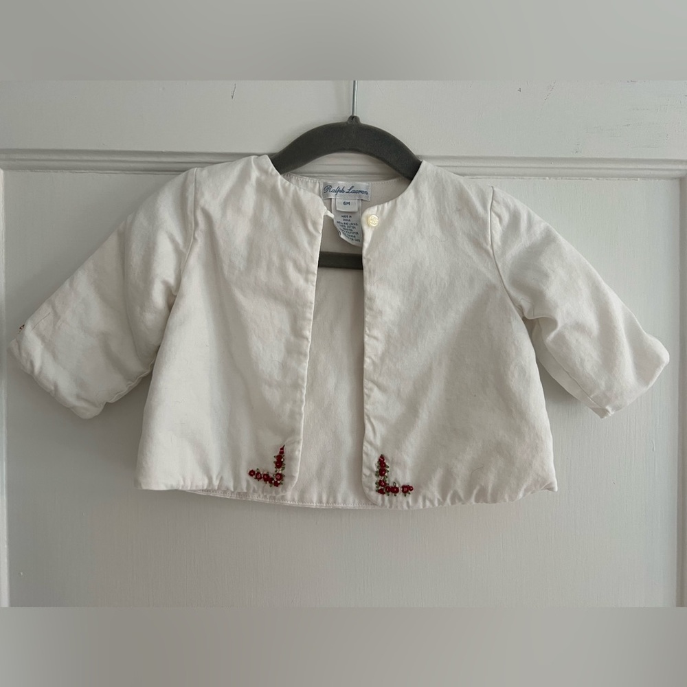 Ralph Lauren White Baby Jacket with Red Floral Accents